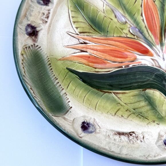 Kani of Hawaii Majolica Pottery Bird of Paradise Flower Plate - 10 1/2" Kona - Picture 2 of 6